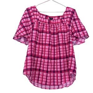 Ann Taylor Factory Pink Checked Top - Size Medium